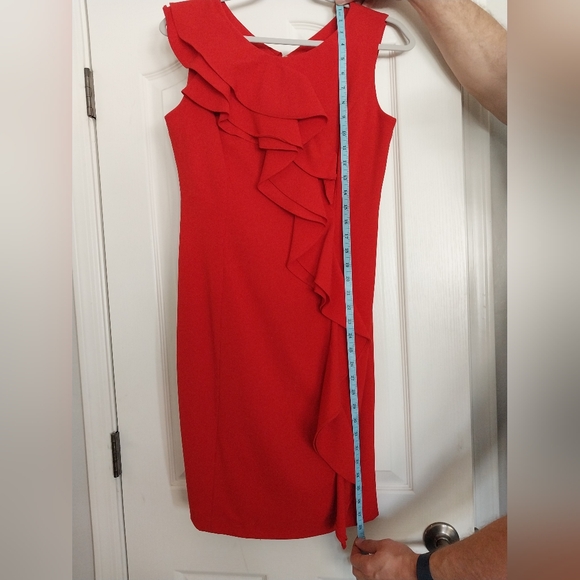 Calvin Klein Red Ruffle Sheath Dress - Picture 7 of 7
